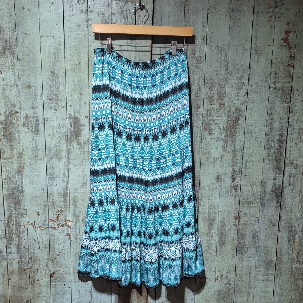 JACLYN SMITH Teal and Black Patterned Maxi Skirt